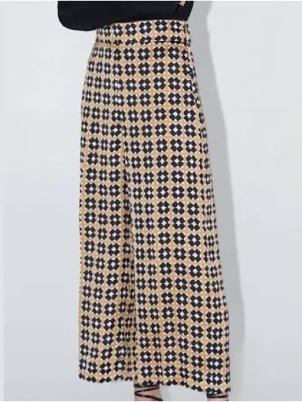 Zara Geometric Print Wide Leg Trouser Brown Black Multi Size Small